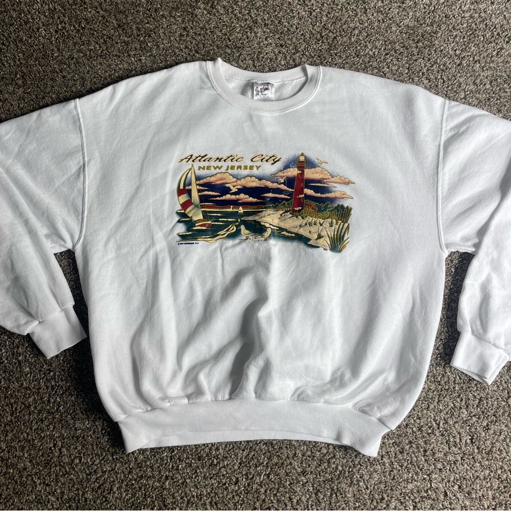 Vintage 2000s Atlantic City New Jersey Sail Boat Lighthouse Sweatshirt Size XL